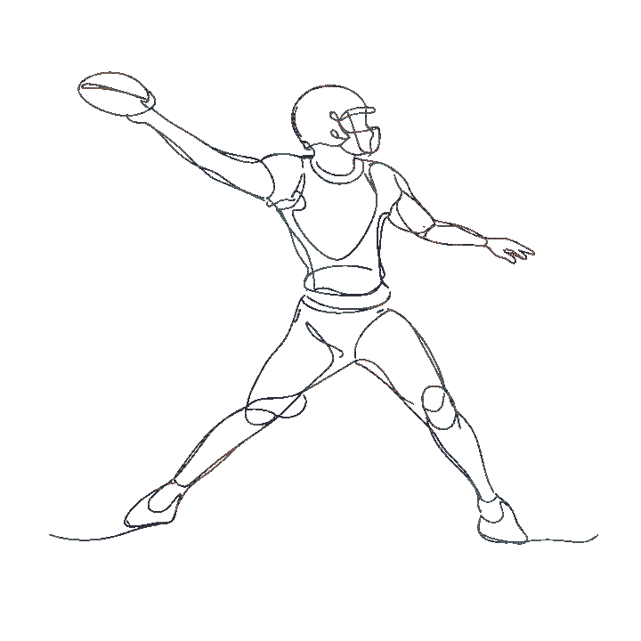 Minimal line drawing of a football player running with the ball